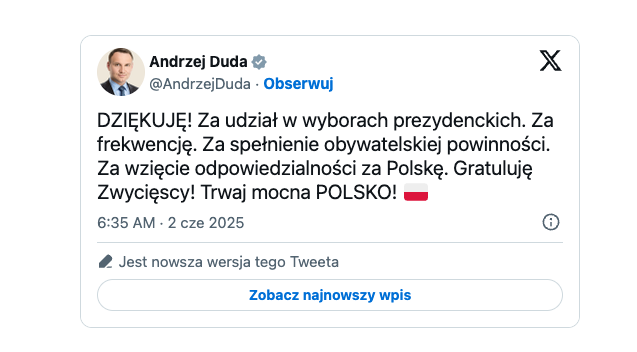 Andrzej Duda gratuluje Karolowi Nawrockiemu, ale popełnia błąd językowy