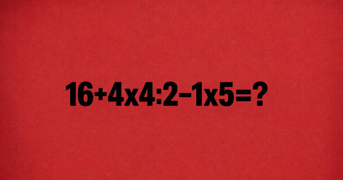 Zagadka matematyczna 16 + 4 × 4 : 2 − 1 × 5. Poprawny wynik to 19